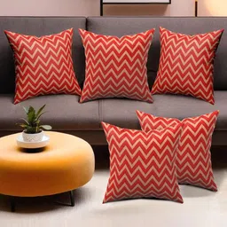 Myntra Elegant Homes Red & Beige 5 Pieces Geometric Square Cushion Covers-22