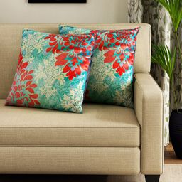 HOUZZCODE Sea Green & Red Set of 2 Ethnic Print 16'' x 16'' Square Cushion Covers-20