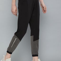 HRX By Hrithik Roshan Women Jet Black Colourblock Regular Fit Lycra Rapid-Dry Antimicrobial Training Joggers-15
