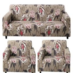 HOKIPO Buff Brown Geum Print 5 Seater Fully Covered Stretchable Sofa Cover-picture-4