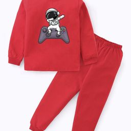 BLUSHES Kids Astronout Printed Pure Cotton Full Sleeves Top With Joggers Night Suit-image-43