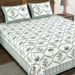 Myntra Elegant Homes Green Ethnic Motifs 210 TC Cotton Breathable King Bedsheet Set-image-80