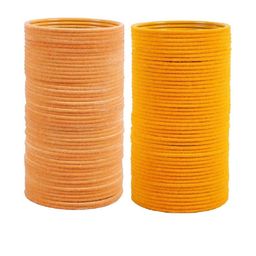 Guddan Set of 96 Peach & Haldi Metal Velvet Bangles-image-52