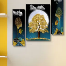Myntra Elegant Homes Blue 3 Piece Synthetic Wood Floral and Botanical Wall Paintings-image-92