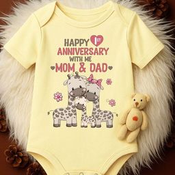 YK Infants Happy 1st Anniversary With Me Mom & Dad ! Printed Cotton Bodysuit-picture-23