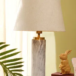 Pure Home and Living White & Black Textured Ceramic Frustum Shaped Table Lamp-19