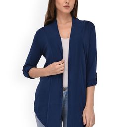 Espresso Navy Blue Solid Open Front Shrug-23