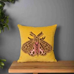 Aura Yellow & Brown Butterfly Embroidered Square Cushion Covers-image-24