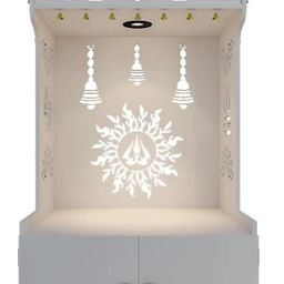 Homscape Surya Chakra Wooden Pooja Mandir with Shelf and Focus Light image 2