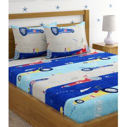 HOSTA HOMES 280 GSM Glaced Cotton Double Size Bedsheet With 2 Pillow Covers Racing Cars Print - Multicolor-image-64