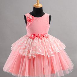 Bluebell Sleeveless Floral Applique Layered Party Frock - Peach-picture-18