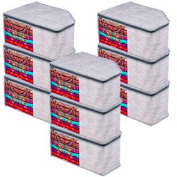Kuber Industries Blouse Cover  Clothes Storage Bag  Zipper Closure Wardrobe Organizers  Clothes Organizer with Transparent Window  Jute Printed Clothes Bag  Pack of 9  Gray-21