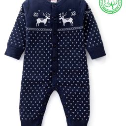 Babyhug Knitted Full Sleeves Winter Wear Romper With Christmas Theme -Navy Blue-image-9