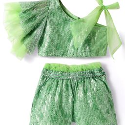 Lil Drama  One Shoulder Sequin Embellished Top With Shorts Set -  Green-image-19