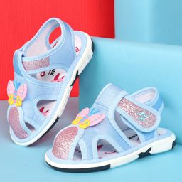 Cute Walk by Babyhug Velcro Closure Sandals with Butterfly Applique - Blue-picture-44