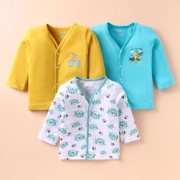 OHMS Single Jersey Knit Full Sleeves Jhablas with Animal Print Pack of 3 - Yellow Light Blue & White-image-35