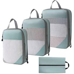 House of Quirk Compression Packing Cubes for Travel 4 Set Packing Cubes Travel Organizer Compressible Travel Essentials Packing Organizers Travel Essentials-Sky Blue-image-15