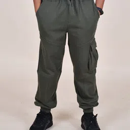 Kiddopanti Fleece Cut & Sew Cargo Track Pants - Military Green-picture-4