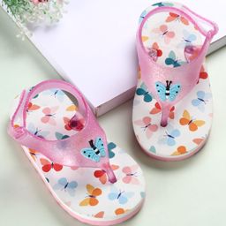 Babyoye Velcro Closure Flip Flops With Butterfly Print -White & Pink-image-25