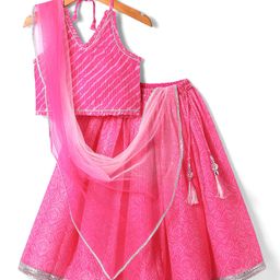 Babyhug Woven Sleeveless Leheriya Printed Lehenga Choli With Dupatta - Dark Pink-picture-35