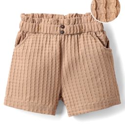 Kookie Kids Woven Solid Paper Bag Waist Textured Shorts With Pockets - Brown-image-57