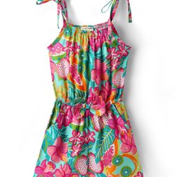 CrayonFlakes Rayon Woven Floral & Fruits Printed Jumpsuit - Green & Pink-picture-47