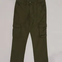 Pantaloons Junior Cotton Solid Pocket Detailed Pant - Deep Olive-picture-1