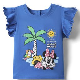Kookie Kids India Disney Single Jersey Knit Frill Sleeves T-Shirt with Minnie Mouse Beach Graphics - Navy Blue-image-17