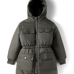 Pine Kids Woven Full Sleeves Solid Hooded Padded Jacket - Olive Green-picture-46
