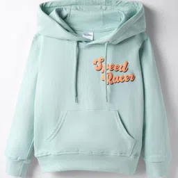 Taeko Full Sleeves Hooded Fleece Sweatshirt with Kangaroo Pocket & Text - Light Green-picture-37