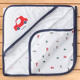Doreme Interlock Knit Hooded Towel and Wrapper Vehicle Print L 83.5 x B 83 cm -White & Blue-image-67