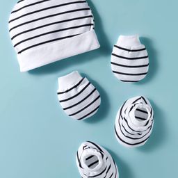 Ben Benny Interlock 100% Cotton Knit Striped Cap Mittens & Booties White - Diameter 10.5 cm-picture-3