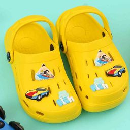 Yellow Bee Surfing & Car Applique Detailed Perforated Slingback Clogs - Yellow-picture-44