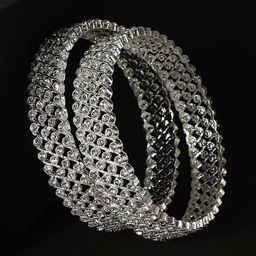 ZULKA Set Of 2 Silver-Plated Zircon Diamond Stone-Studded Bangles-image-95