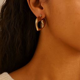 The Jewellery Tale Stainless Steel Gold Plated Heart Shaped Hoop Earrings-image-21