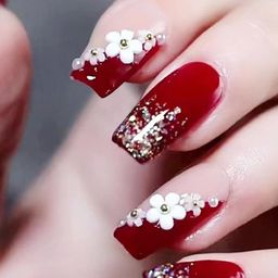 Vembley Set of 24 Maroon with Crushed Glitter Tips Artificial Reusable Nails with Glue-image-84