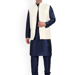 Enciger Men Regular Dupion Silk Kurta Pajama with Churidar with Nehru Jacket-picture-15