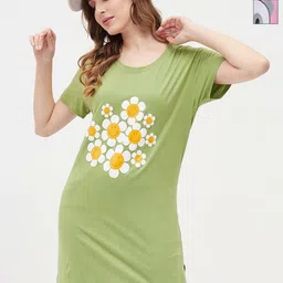 Christy World Women Floral 2 Printed Extended Sleeves Applique T-shirt-image-38