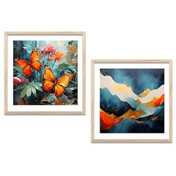 Kotart Orange & Blue 2 Pieces Abstract Wooden Wall Arts-picture-21