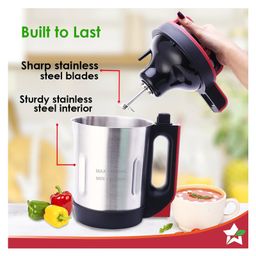 Wonderchef NEO Automatic Soup Maker | 1.6 Litre | 900W Heater | SS Blades & Bowl (Jug) | Soup in just 30 mins | 2 Years Warranty | Red & Black & Steel image 4