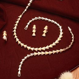 SARAF TRENDZ 18k Gold Plated Stainless Steel Anti-Tarnish AD Statement Link Jewellery Set-image-18