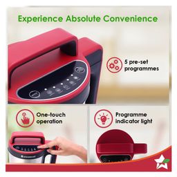 Wonderchef NEO Automatic Soup Maker | 1.6 Litre | 900W Heater | SS Blades & Bowl (Jug) | Soup in just 30 mins | 2 Years Warranty | Red & Black & Steel image 5