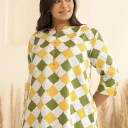 Janasya Plus Size Cotton Geometric Regular Top-picture-13
