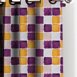 HOUZZCODE White & Yellow Set of 2 Geometric Printed Black Out Window Curtains image 2