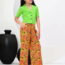 KAVISH Girls Notched Lapel Collar Pure Cotton Shirt With Trousers-16