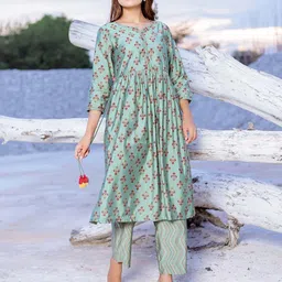 Chandbaali Women Floral Printed Empire Pure Cotton Kurta with Palazzos-image-34