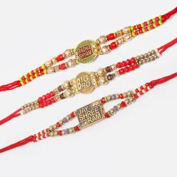 ZENEME Set Of 3 Beaded Jay Shree Ram Rakhi Set-image-41