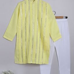 Little Clothings Boys Regular Gotta Patti Linen Kurta with Pyjamas-48