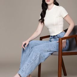 bebe Women Denim Daze High-Rise Pure Cotton Wide Leg Jeans-image-50