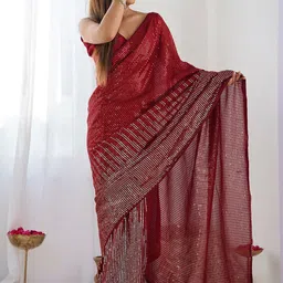 Thishma Embellished Sequinned Poly Georgette Heavy Work Saree-image-73